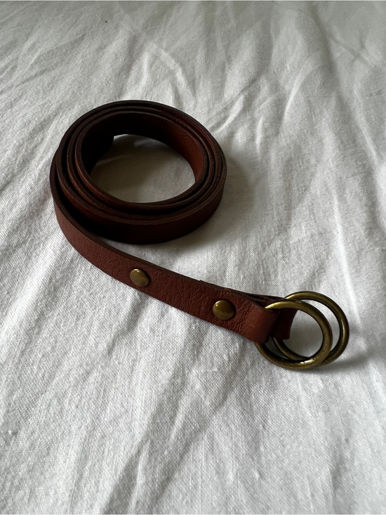 Tibi Accessories - Tibi Chestnut Brown Leather Double-Ring Skinny Belt with Brass Hardware One Size